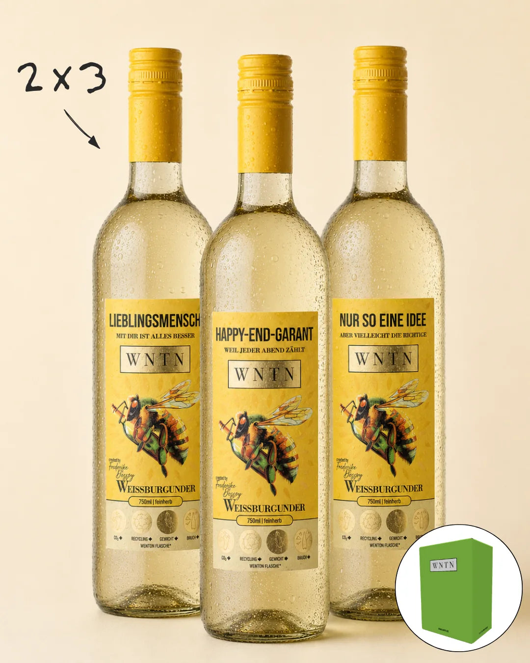 WNTN Weißburgunder feinherb in nachhaltiger Wein-Pfandflasche und Geschenkbox