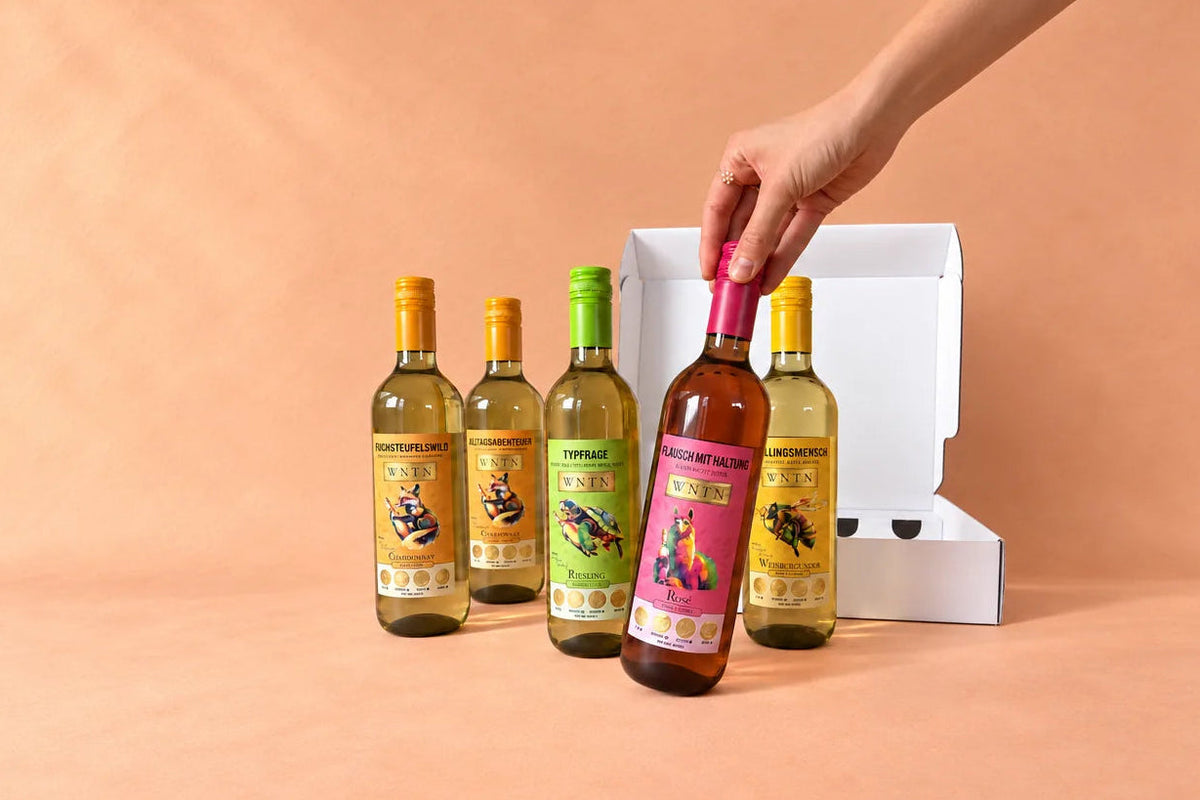 WNTN Deine eigene 5er Box in nachhaltiger Wein-Pfandflasche und Geschenkbox