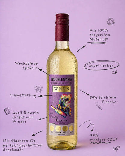 WNTN Bacchus mild in nachhaltiger Wein-Pfandflasche und Geschenkbox