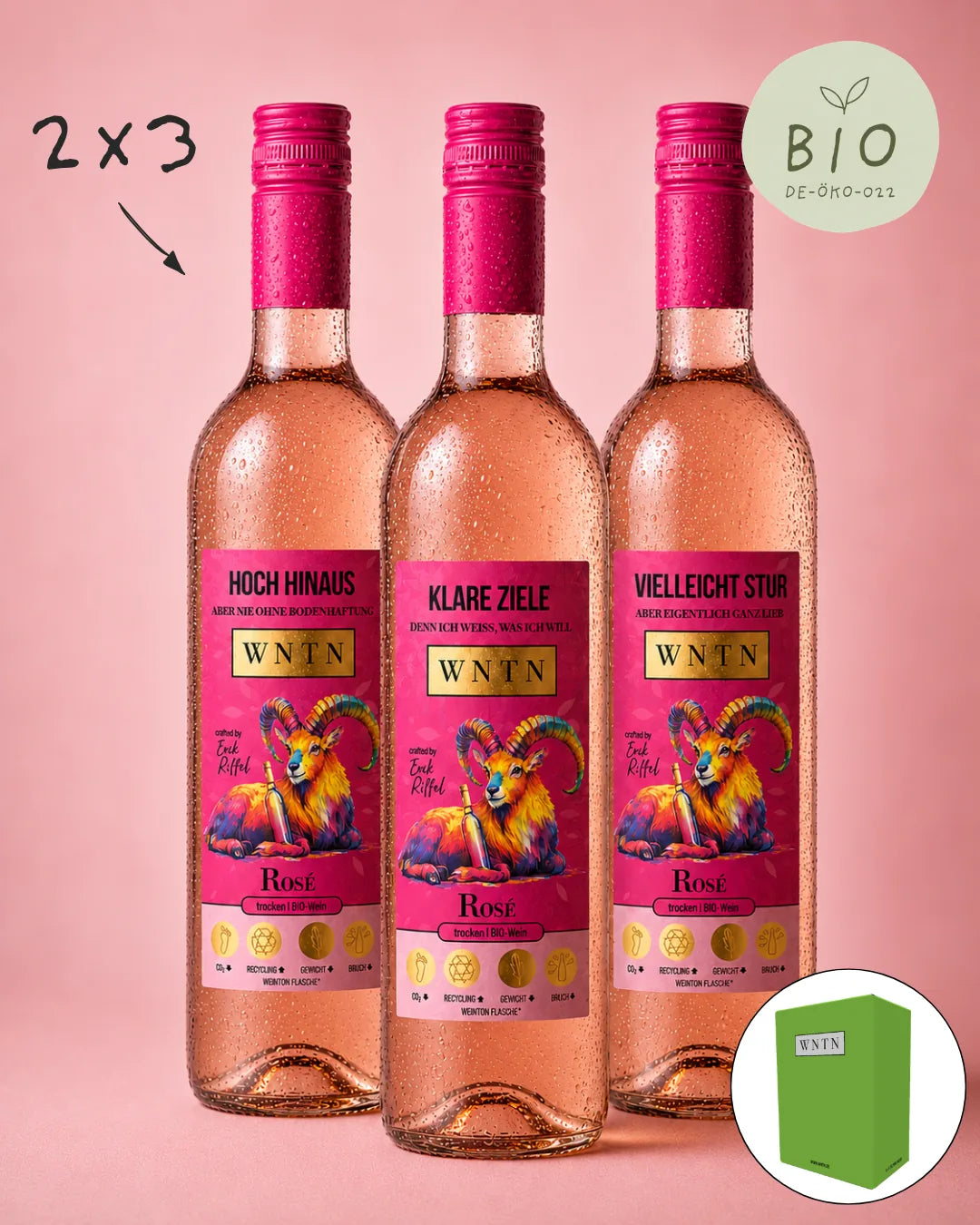 WNTN Bio Rose trocken in nachhaltiger Wein-Pfandflasche und Geschenkbox