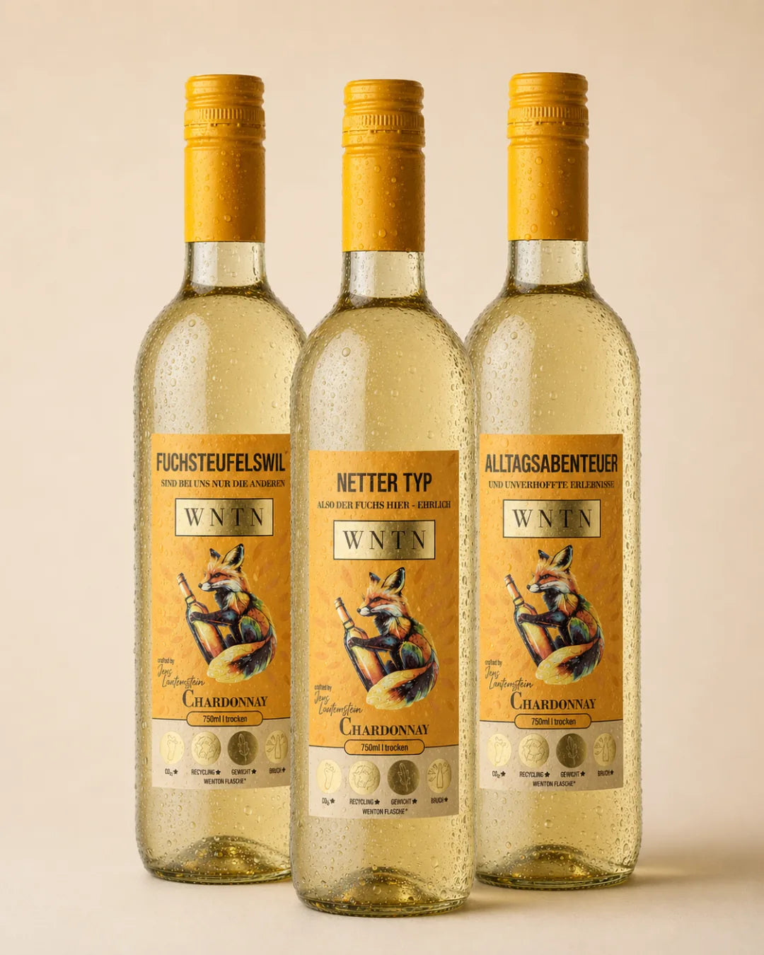 WNTN Chardonnay trocken in nachhaltiger Wein-Pfandflasche und Geschenkbox