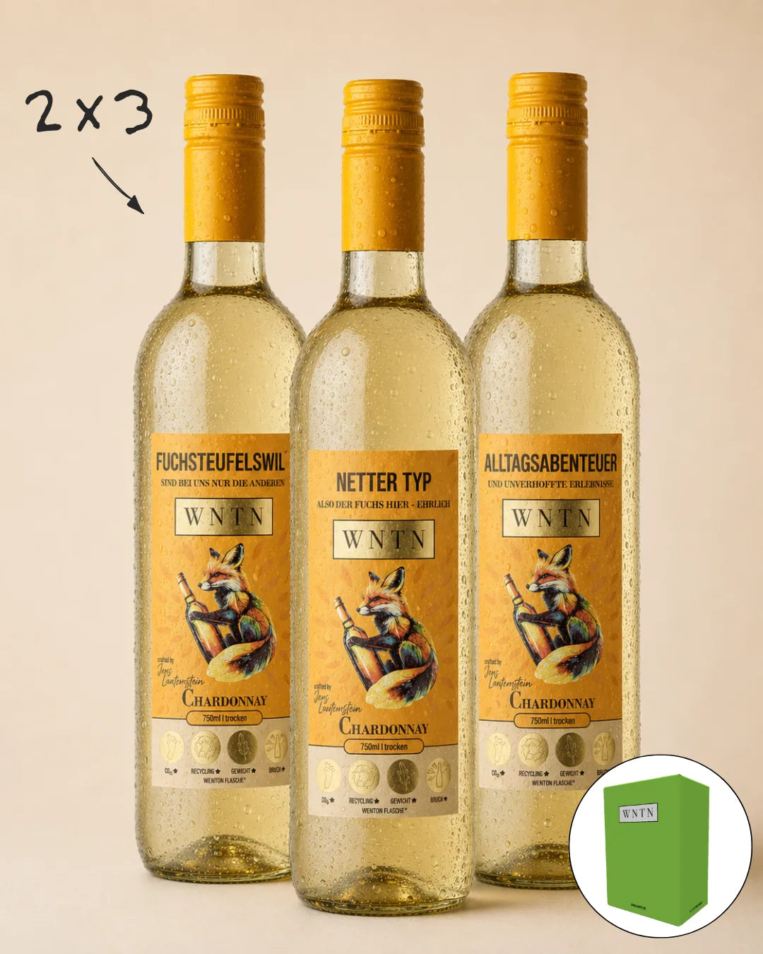 WNTN Chardonnay trocken in nachhaltiger Wein-Pfandflasche und Geschenkbox