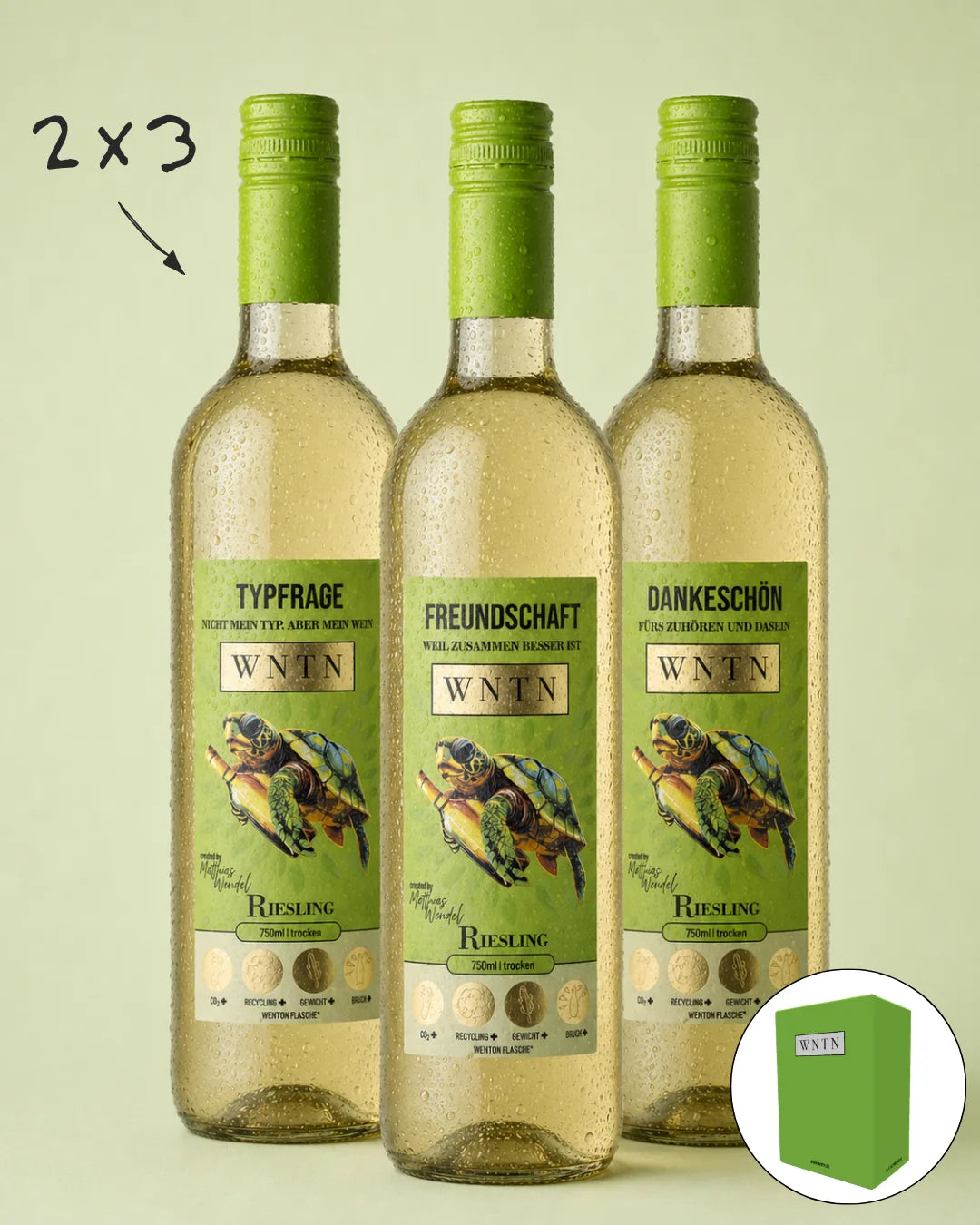 WNTN Riesling trocken in nachhaltiger Wein-Pfandflasche und Geschenkbox
