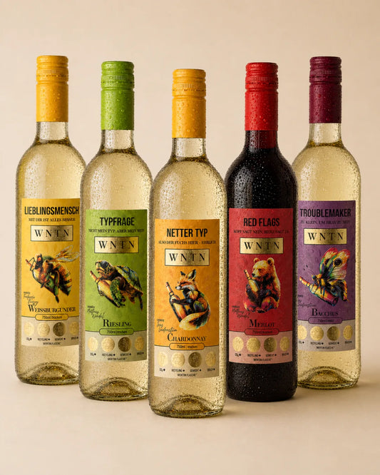 WNTN 5er Starter Pack in nachhaltiger Wein-Pfandflasche und Geschenkbox